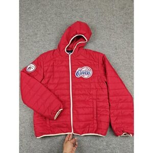 Offical NBA Los Angeles Clippers Jacket Mens Large Red Basketball Hooded Quilted
